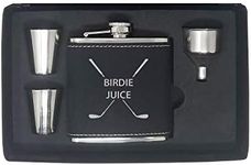 Birdie Juice Flask, Funnel, Shot Glasses, and Gift Box - Golfing Birdie Juice Hip Stainless Steel Leatherette Metal Matte 6-Ounce Golf Bag Flask (Black)