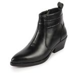 FAUSTO FST KI-797 BLACK-37 Women's Black Mid Top Side Zipper Slip On Flared Heel Pointed Toe Chelsea Boots (4 UK)