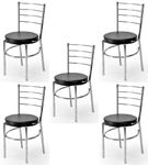 GOYALSON Dining Ergonomic Dining Home Chair Hotel Restaurant Chair with Steel Chrome Polish and leatherite seat (5, Black, Standard)
