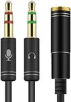 VJK Headphone Splitter for Computer 3.5mm Female to 2 Dual 3.5mm Male Headphone Mic Audio Y Splitter Cable Smartphone Headset to PC Adapter