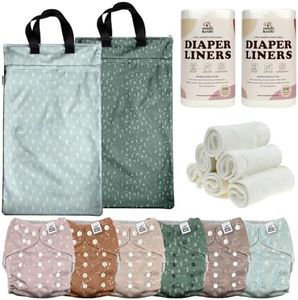 Mama Koala 3.0 Baby Cloth Diapers with 6 Inserts Bundle, with 2 Pack Hanging Wet Dry Bags, and 2 Rolls Natural Liners