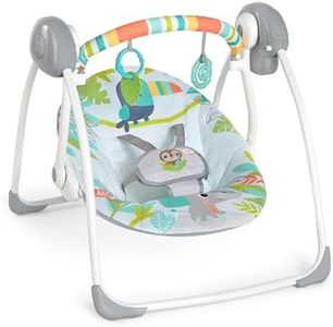 Bright Starts Portable Automatic 6-Speed Baby Swing with Removable Toy Bar, 0-9 Months 6-20 lbs (Rainforest Vibes)