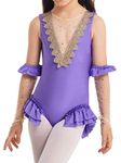 Moily Kids Girls Circus Show Costume Ruffles Dance Leotard with Gloves Halloween Cosplay Party Outfits Lavender 6 Years