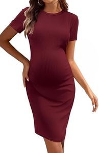 Ekouaer Vestidos premamá de Mujer Ropa premamá de canalé Manga Corta de Verano para el Embarazo Rojo M