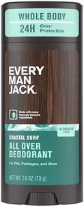 Every Man Jack All Over Deodorant - 24 Hour Whole Body Odor Protection - Aluminum Free - Coastal Surf Scent 2.6 oz (1 Pack)