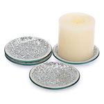 BSTKEY Set of 4 Mosaic Glass Candle Plates, 10cm/ 4 Round Candle Plate Holder, Decorative Pillar Candle Holder Tealight Candle Mat, Cup Plate Coasters (Silver)