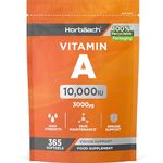 Vitamin A Capsules 10,000iu | 365 Count (1 Year Supply) | High Strength Vitamin A Supplement as Retinyl Palmitate | No Artificial Preservatives | by Horbaach