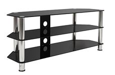 mountright TV Stand Unit With Black Glass Shelves For Televisions 32 Up To 60 Inch - 120 CM Wide Large Table