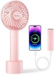 HandFan Upgraded Versatile Portable Handheld Fan with Charger/Charging Base, Rechargeable Personal Hand Fans for Women, Mini Electric Fan for Desk Beach Makeup Office Travel Outdoors(Pink)