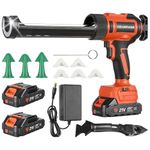 Cordless Electric Caulking Gun,10Pcs Caulking Finisher Kit, 1300LB Thrust, 6-Speed, 2 * 2000mAh, Anti-Drip Auto-Retract, LED Light, Caulk Gun for RV Sealing, DIY & Professional Use