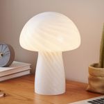 Brightech Mushroom Table Lamp - Elegant Modern Glass Lamp for Bedside Tables, Nightstands, Desks, Bookshelves - Cozy Ambient Night Light with Warm White Lamp Living Rooms, Bedrooms - White