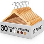 ZOBER Wooden Hangers, Heavy Duty Clothes Hangers 30 Pack, Non-Slip Coat Hanger, Space Saving Closet Hangers with Bar and Notches, Cintres Pour Vêtements, Premium Wood Clothing Hangers