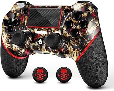 AceGamer Wireless Controller for PS4, Custom Design V2 Gamepad Joystick for PS4 with Non-Slip Grip of Both Sides and 3.5mm Audio Jack! Thumb Caps Included! (Gold Skull)