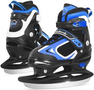 Nattork Adjustable Ice Skates,Ice Skating for Kids, Boys and Girls,Hockey Lace-Up Skates for Outdoor and Rink,Soft Padding and Reinforced Ankle Support with 4 Sizes Adjustments,Blue,L