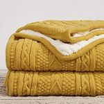 Longhui bedding Mustard Yellow Sherpa Throw Blanket - Thick, Soft, Big, Cozy Yellow Acrylic Cable Knit Fleece Blankets for Couch, Sofa, Bed - Large 60 x 80 Inches Coverlet All Season