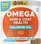 GOODGROWLIES Omega 3 Alaskan Fish Oil Treats for Dogs (180 Ct) - Dry & Itchy Skin Relief + Allergy Support - Shiny Coats - EPA&DHA Fatty Acids - Natural Salmon Oil Chews Heart, Hip & Joint Support