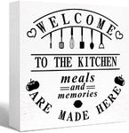 Kitchen Wood Sign Decor,Rustic Kitchen Wood Block Signs for Kitchen Shelf Counter Table Decor,Funny Kitchen Sign Farmhouse Kitchen Sign Counter Decoration (Welcome to the Kitchen)