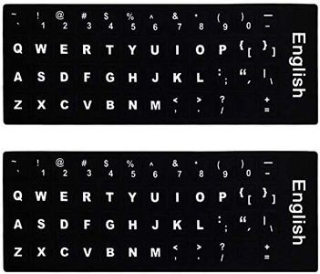 2PCS Pack English Keyboard Stickers,English Keyboard Replacement Sticker with Black Background and White Big Lettering for Computer Notebook Laptop Desktop Keyboards