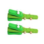 TOYANDONA 2Pcs Wood Crocodile Castanet Musical Castanets Instrument Wooden Long Handle Castanet Baby Castanets Percussion Clap Board Music Educational Playthings for Kids Toddler (Green)