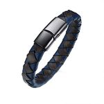 Asma Jewel House Casual Braided Genuine Real Leather Stainless Steel Bracelet for Men