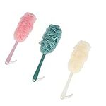 Loofah Body Brush, 3 PCS Bath Brush with Long Handle Shower Rubbing Brush for Back Long Handle Bath Brush for Shower Bath Mesh Pouf Body Brush Flower Bath Brush with Long Handle Pink White and Blue