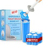 REXO® Disposable Toilet Brush Wand Kit: Effortless & Disposable Bathroom Cleaning System | Includes Wall-Mountable Holder and 28 Premium Refill Heads | Ergonomic Design for Enhanced Cleaning