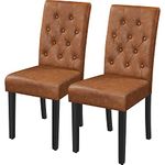 Yaheetech Set of 2 Modern Dining Chairs Kitchen Chairs Faux Leather with Solid Wood Legs Button Tufted Backrest for Dining Room and Home, Retro Brown