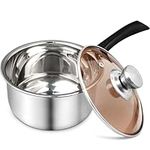 1 Quart Stainless Steel Saucepan, Small Sauce Pan with Lid & Heatproof Handle, Multipurpose Cooking Pot Milk Pan for Kitchen Restaurant Cooking, Dishwasher Safe