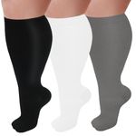 GET-FA 3 Pairs Plus Size Compression Socks for Women and Men Wide Calf 20-30mmhg Extra Large Knee High Support for Circulation