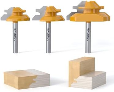 REKCKRUL Professional 3 PCS 45 Degree Lock Miter Router Bit Set - Carbide Tipped, 1/4" Shank, Cutting Height: 1/2", 5/8", 3/4", Woodworking Tools for Cabinets, Drawers, Doors & Furniture