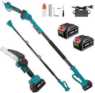 ONEVAN Élagueuse sans fil et élagueuse avec manche télescopique, 4 en 1, sans balais - Tronçonneuse sans fil de 15 mm - Avec manche télescopique de 260 mm - Angle réglable à 180° - Avec 2 batteries de