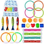 JOYIN 24 Pcs Diving Pool Toys Set with Storage Bag Dive Sticks For Swimming Pool Includes 7 Diving Rings, 4 Diving Sticks, 4 Bandits and 9 Pirate Treasures, Underwater Sinkers for Kids