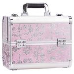 Professional Large Makeup Case Aluminium Cosmetic Vanity Box Beauty Organiser Case Train Case 4 Trays Lockable Lock with Keys, Pink Rose