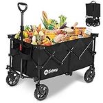 Sekey 135L Folding Festival Trolley with All-Terrain Wheels and Brake, Heavy-Duty Cart Loadable up to 150KG, Patented Four-Directional Foldable Design, Wagon for Beach Camping Garden Shopping, Black