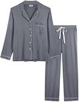 Joyaria Womens Comfy Pajama/Pj Set Long Sleeve Button Down with Pant Fall Viscose Modal Gray