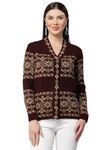 Kalt Women Sweater for Winter Woolen Acrylic Full Sleeves V-Neck Jacquard Design Cardigan Sweater for Women Winter Woollen Stylish(Maroon;Medium)