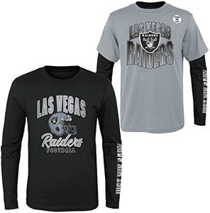 NFL Boys Youth 8-20 Game Day Team Color 3 Pack T-Shirt and Long Sleeve Combo Shirt Set, Las Vegas Raiders, Large