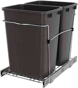 Rev-A-Shelf Double Pullout Trash Can for Kitchen Cabinets 35 Quart Garbage Recycling Bin on Full Extension Slides, Gray, RV-18KD-13C-S