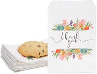 Juvale 100 Pack Paper Cookie Bags, 5 x 7 Inch for Party Favors, Treats, Candy, Wedding, Individual Bag with Floral Thank You Design, Mini Gift Bags for Snacks, Goodies