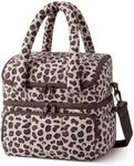 BAGSMART Lunch Bag Women, Double Deck Insulated Lunch Box, Quilted Puffer Lunch Tote, Leakproof, Durable & Reusable Large Lunch Cooler For Work Picnic Travel Meal Prep, Leopard