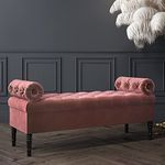 Wood Maker Bolster Velvet Tufted Storage Bench Ottoman Pouffe Footstool Sofa Couch Bed End Table Sofa Bench with Storage for Living Room Bedroom Office Settee. L50×D18×H16. Blush Pink