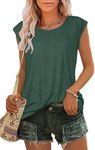 ADOREJOY Womens Cap Sleeve T Shirts Summer Tops Casual Crew Neck Loose Fit Tee Blouse(Green,M)