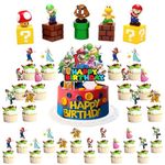 30 PCS Super Mariao Cake Toppers, 5pcs Mariao Action Figures Toys, Mariao Birthday Cake Topper Cupcake Topper, Mariao Cake Decorations for Kids Birthday Baby Shower Mariao Party Supplies