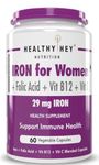 HealthyHey Iron Supplement for Women -100% Chelated - With Vitamin B12, Folic Acid & Vitamin C for High Absorption (60 Veg Capsules)