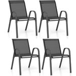 TANGZON Garden Dining Chairs Set of 2/4, Stackable Outdoor Armchairs with Armrests, Modern Accent Chairs for Balcony Poolside Backyard (Black, 4PCS)