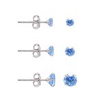 Blue Cubic Zirconia Studs Earrings Set, 3 Pairs Sterling Silver Earrings Studs 3MM 4MM 5MM