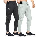 BROKIG Mens 2 Pack Lightweight Tracksuit Bottoms Elastic Sports Trousers Gym Running Joggers (S, Black+Light Grey)