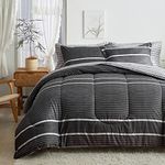 FlySheep 3 Pcs Striped Comforter Set King Size, White Striped on Dark Grey Soft Microfiber Reversible Bedding Set for All Season