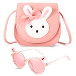 Photect Cute Rabbit Girls' Handbags and Shoulder Bags PU Leather Crossbody Bag with Adjustable Strap, Animal Ears Kids Sunglasses Bunny Pink Cartoon Sunglasses for Preschool Children Toddlers, Pink