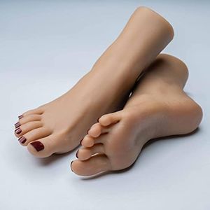 Sumumtor One Pair Soft Silicone Lifesize Female Mannequin Feet Realistic Silicone Foot Mannequin Display Shoes Display Jewelry Sandal Shoe Sock Display Art Sketch Nail (Dark Color)